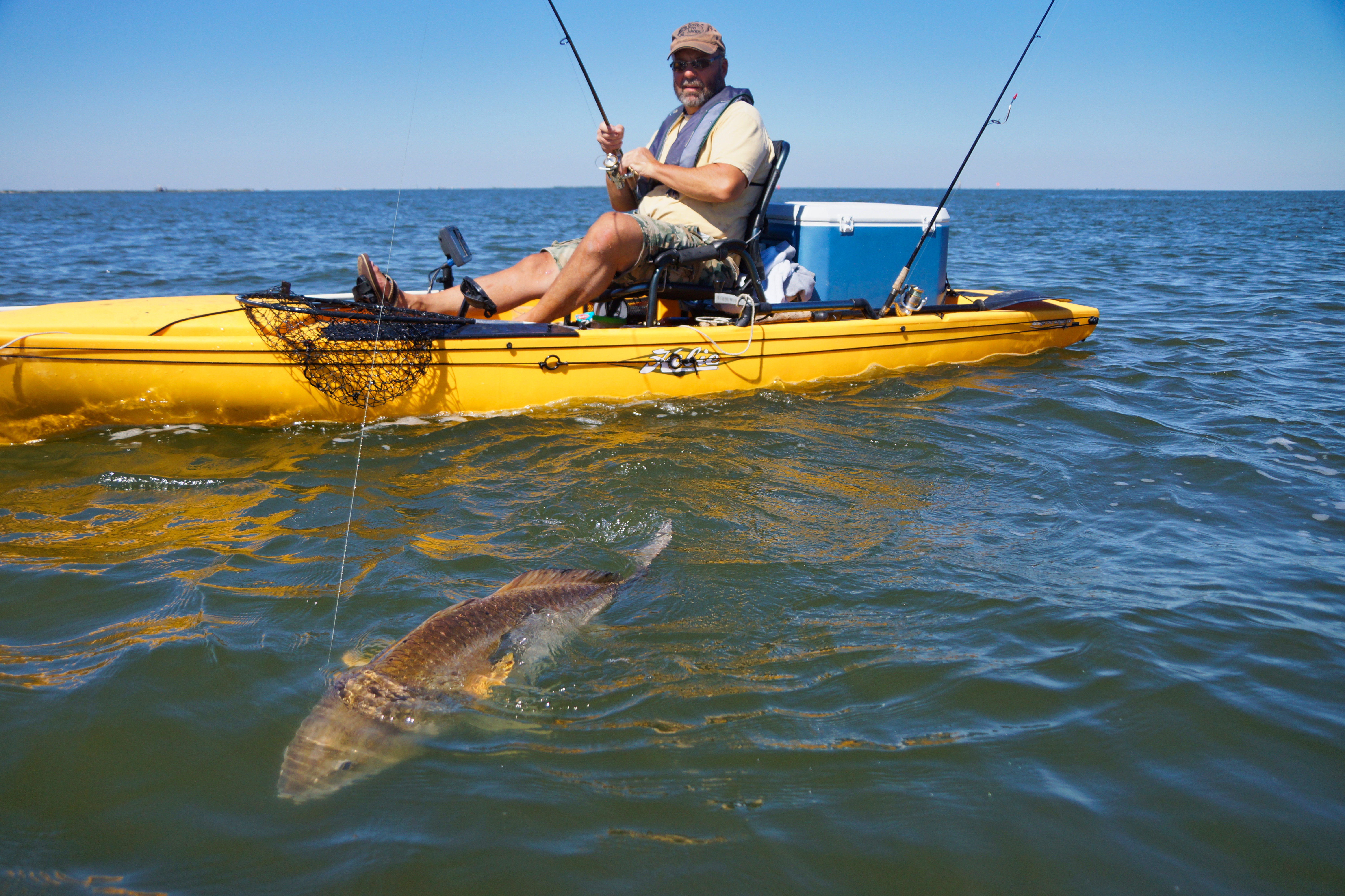 Kayak fishing for redfish in Grand Isle, Louisiana