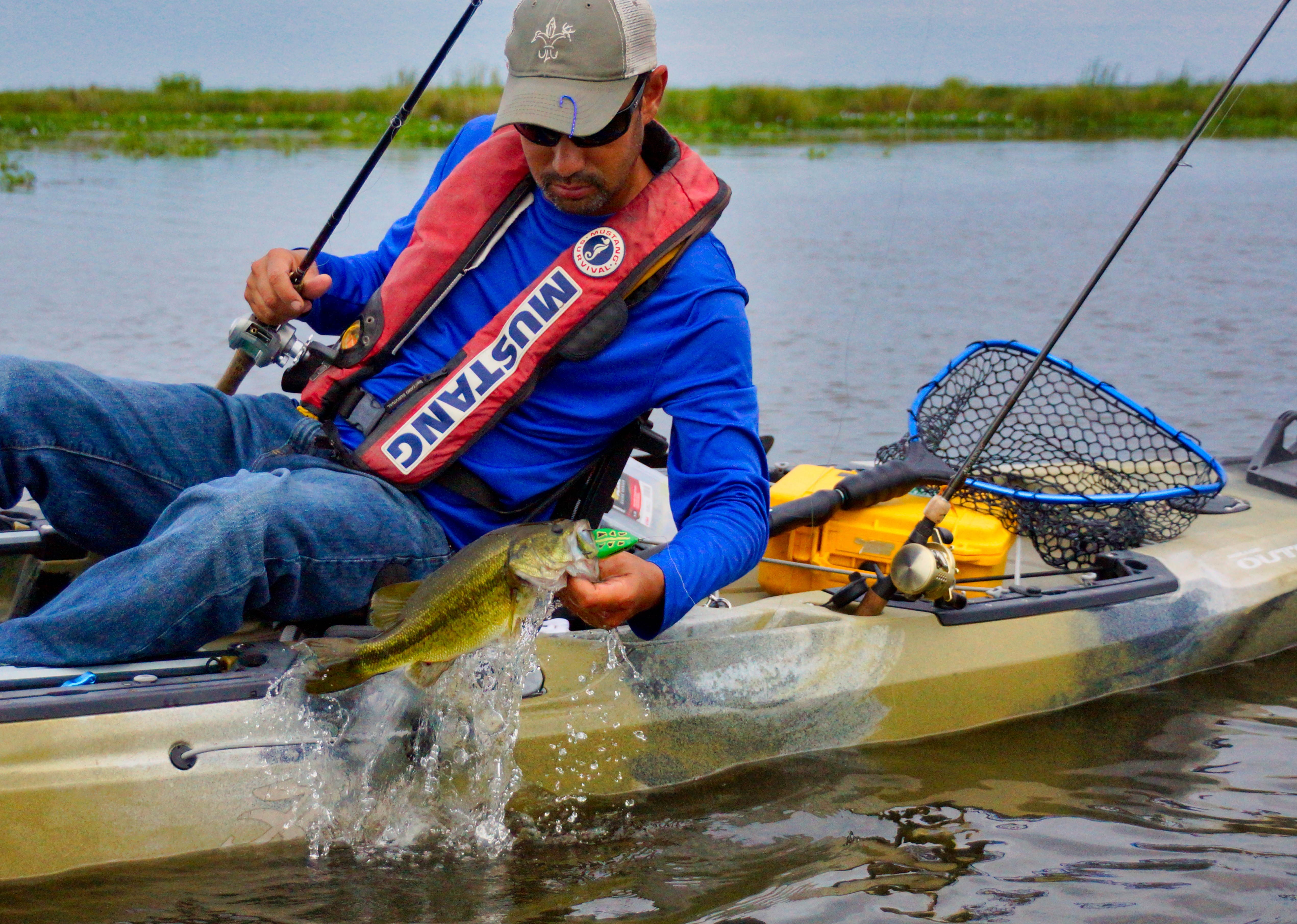 Bass fishing in the marsh in St. Bernard Parish, Louisiana.
