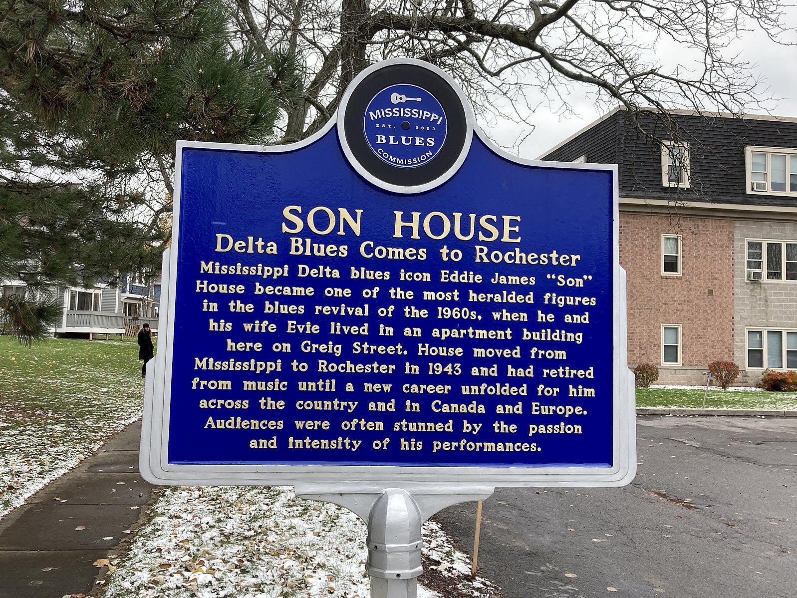 A close-up of the historical market outside of the Son House residence in Tallulah, Louisiana.