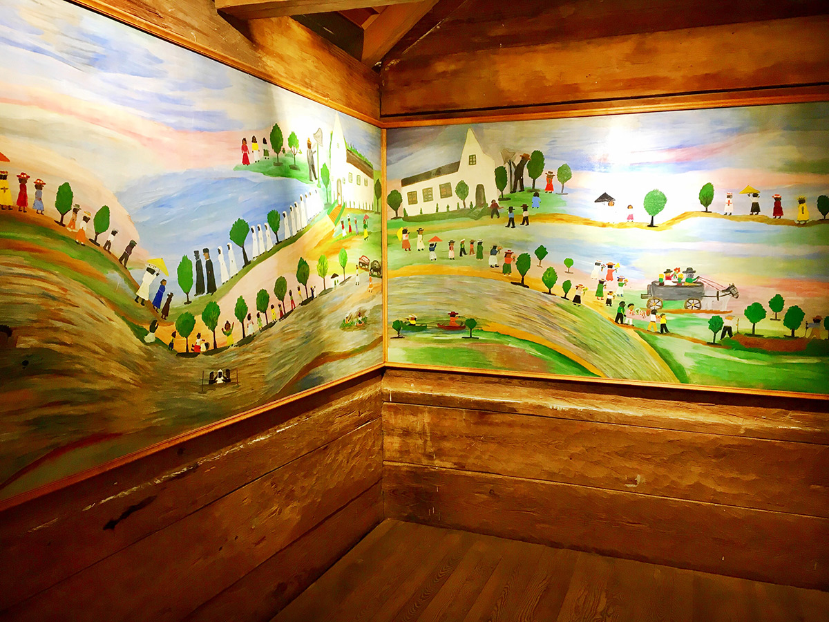 Clementine Hunter mural in African House Melrose Plantation Clementine Hunter mural in African House Melrose Plantation