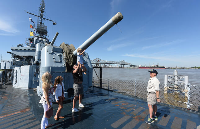 Visitors aboard the USS KIDD in Baton Rouge, Louisiana