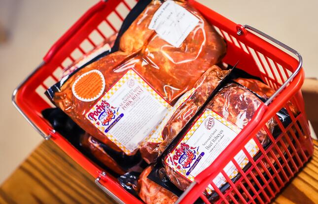 Grocery basket of packaged meat