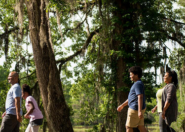 A family explores Lake Bistineau State Park.