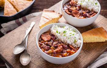 Red beans and rice with cornbread.