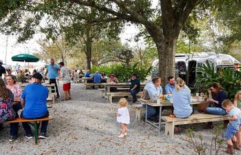 Patrons in beer garden