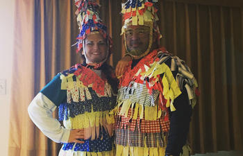 People celebrating Cajun Courir de Mardi Gras.