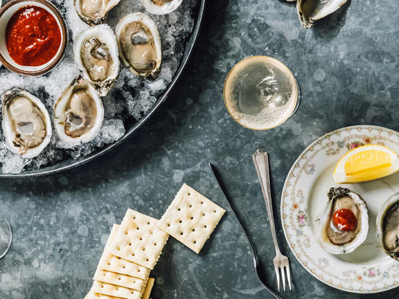 A tray of Charbroiled Oysters