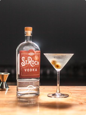 Vodka glass with olives