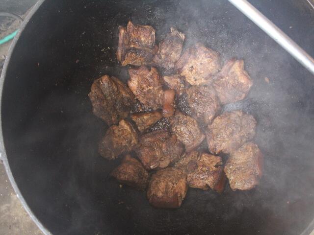 Pork cooking at Cadien Toujours Boucherie