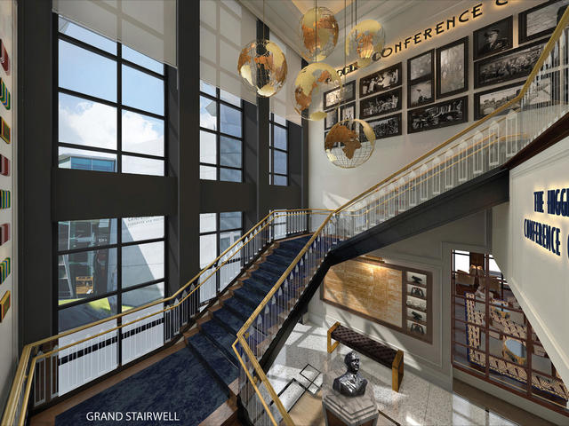 Grand Staircase to the purpose built, single level Conference Center at the Higgins.