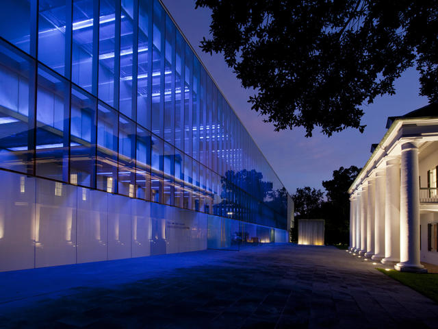 Hilliard Art Museum at Night; Photo by Philip Gould Photo