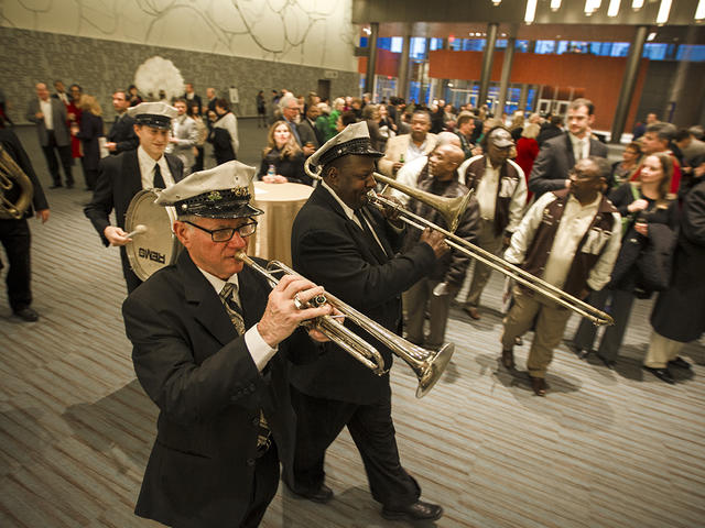 Jazz band performs in the pre-function area of the Great Hall at the New Orleans Ernest N. Morial Convention Center. Photo 7