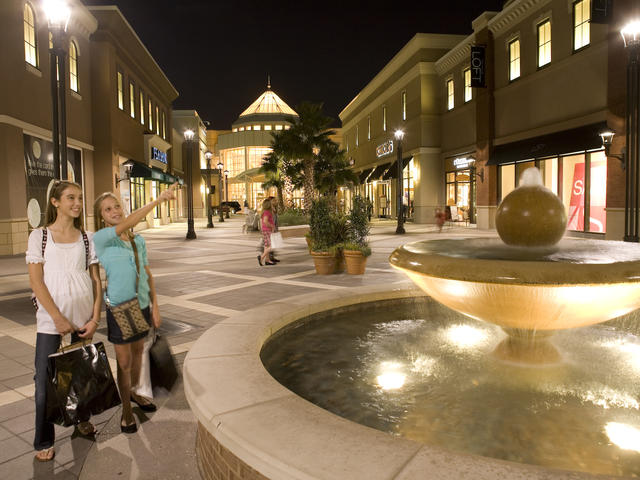 Shopping destinations include Mall of Louisiana, Perkins Rowe, Towne Center, and Tanger Outlets