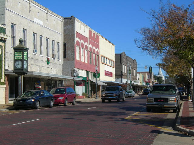 Original red brick streets in historic downtown Minden.