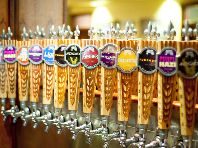 Abita Beer taps in the brewery's tasting room bar.