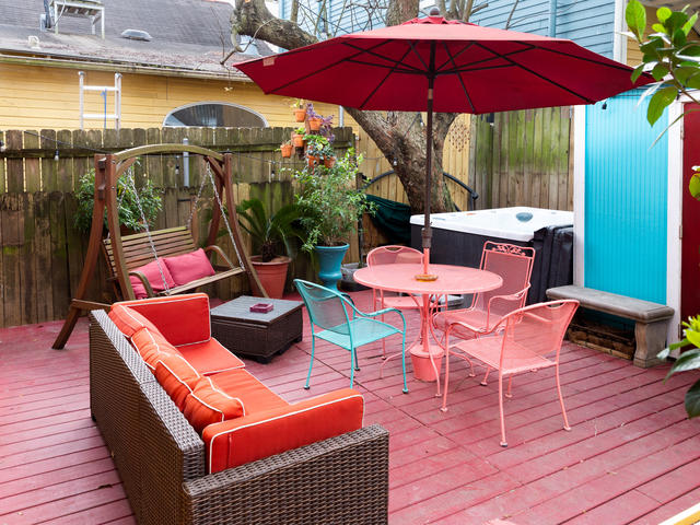 Back patio with hot tub