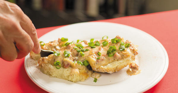 Buttermilk Biscuits and Andouille Cream Gravy Recipe | Explore Louisiana