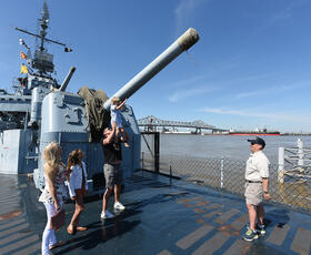 Visitors aboard the USS KIDD in Baton Rouge, Louisiana