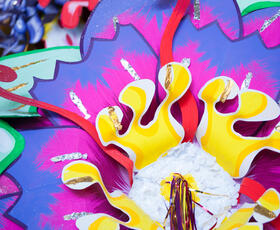 Colorfully decorated floats for Mardi Gras.